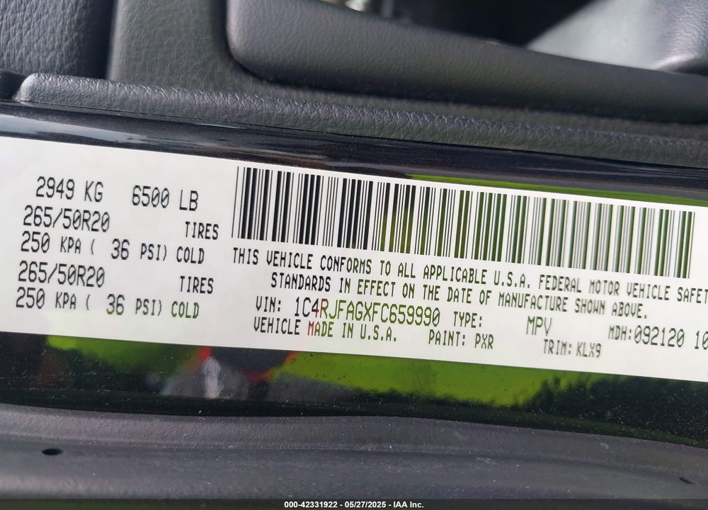2015 JEEP GRAND CHEROKEE VIN: 1C4RJFAGXFC659990