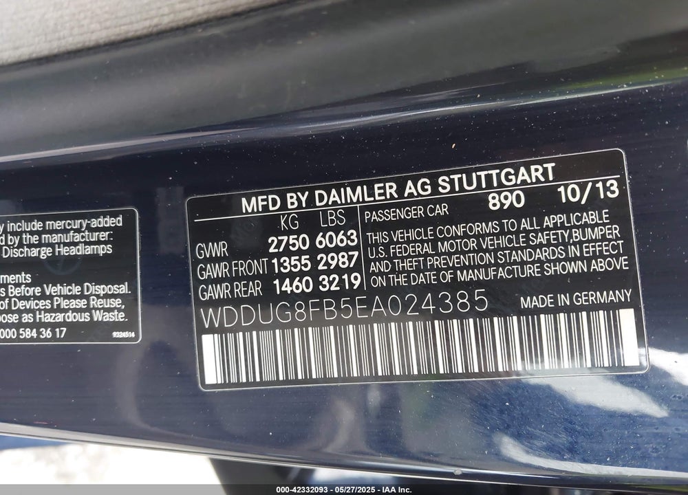 2014 MERCEDES-BENZ S 550 4MATIC VIN: WDDUG8FB5EA024385