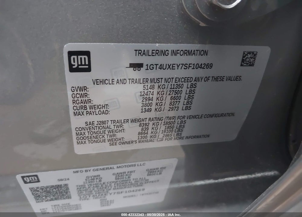 2025 GMC SIERRA 2500HD 4WD  STANDARD BED DENALI ULTIMATE VIN: 1GT4UXEY7SF104269