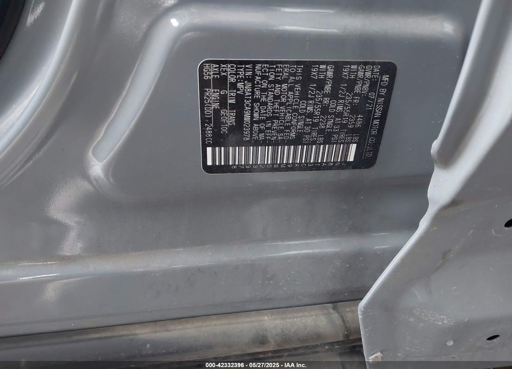 2021 NISSAN ROGUE SL FWD VIN: JN8AT3CA9MW023978