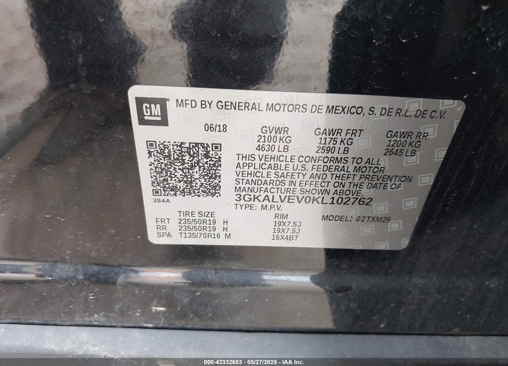 2019 GMC TERRAIN VIN: 3GKALVEV0KL102762