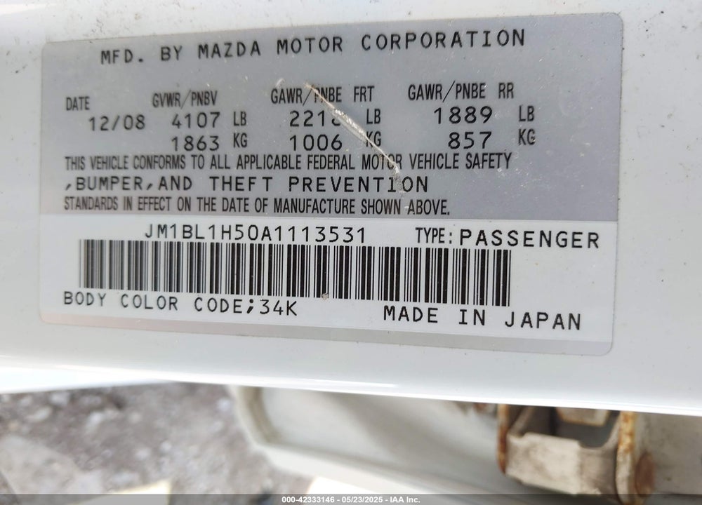 2010 MAZDA 3 S SPORT VIN: JM1BL1H50A1113531