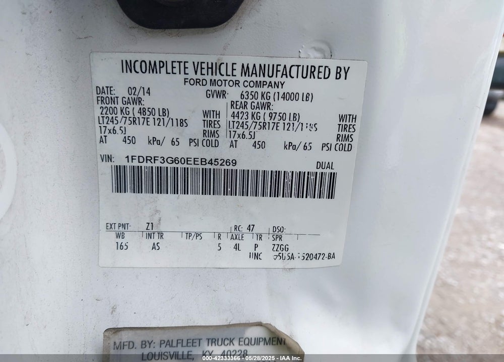 2014 FORD F-350 CHASSIS XL VIN: 1FDRF3G60EEB45269