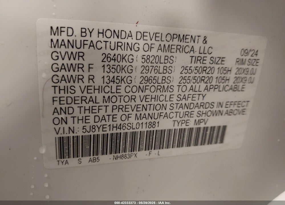 2025 ACURA MDX VIN: 5J8YE1H46SL011881