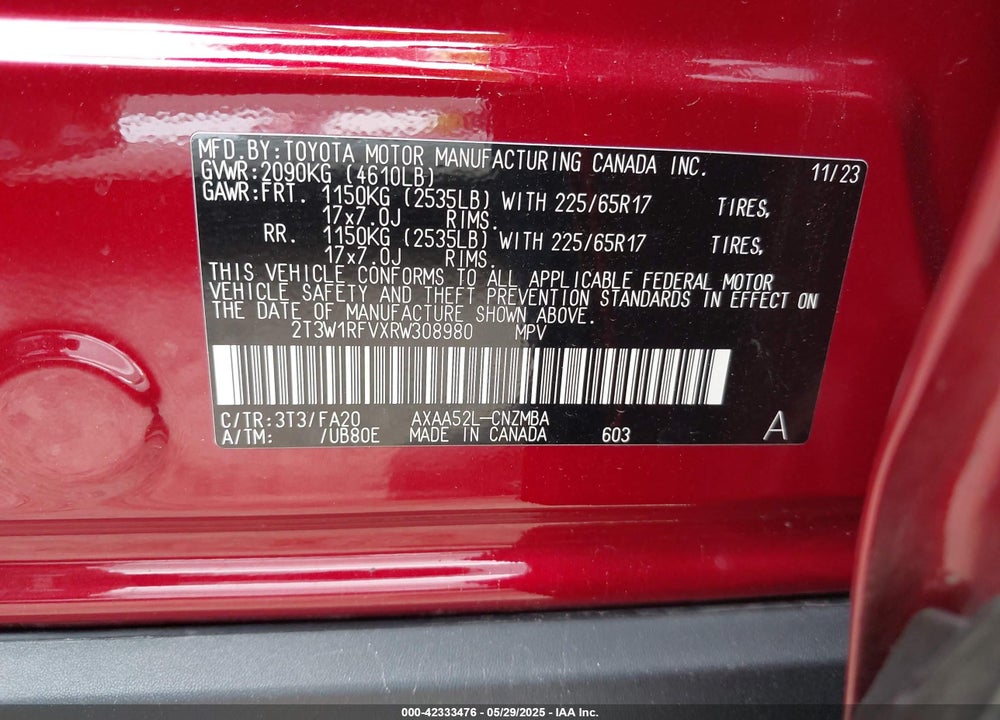 2024 TOYOTA RAV4 VIN: 2T3W1RFVXRW308980