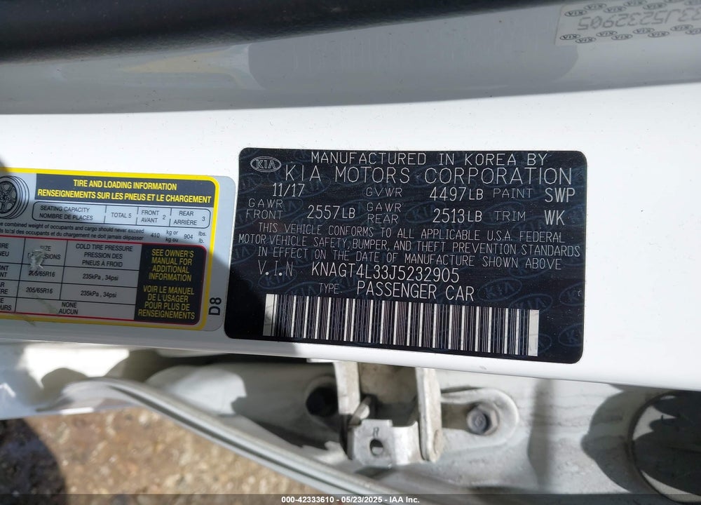 2018 KIA OPTIMA LX VIN: KNAGT4L33J5232905