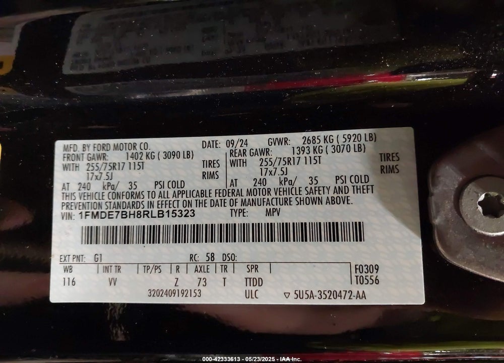 2024 FORD BRONCO VIN: 1FMDE7BH8RLB15323