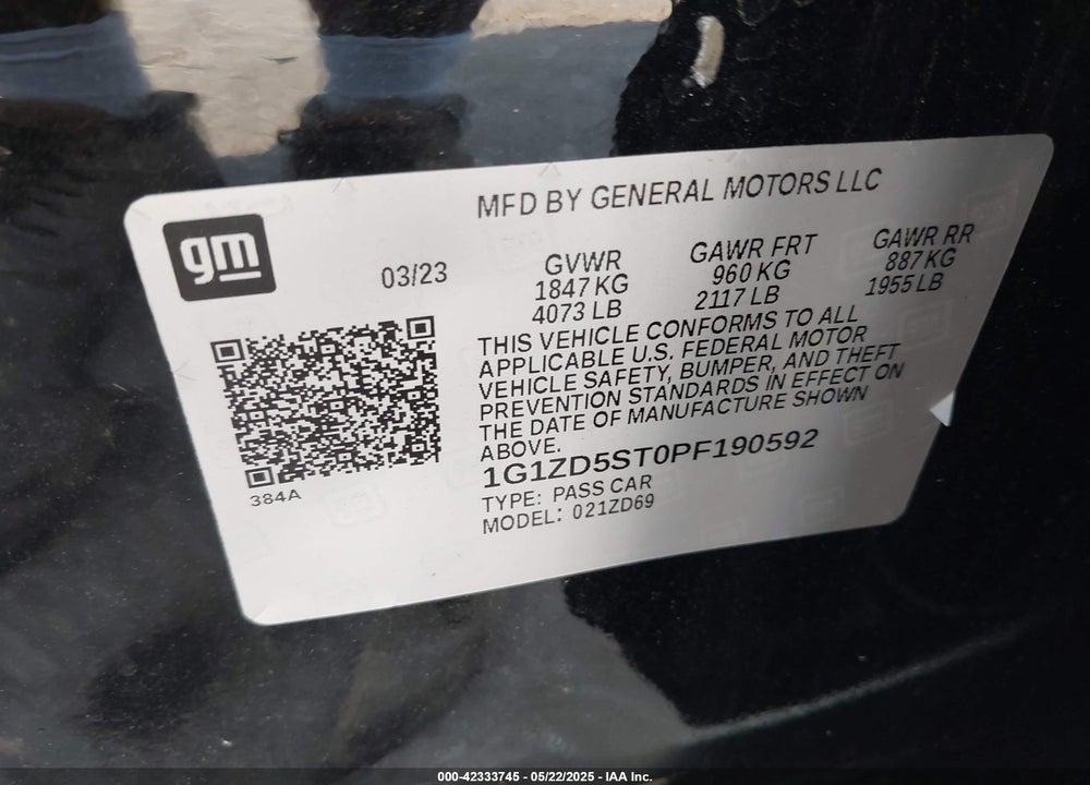 2023 CHEVROLET MALIBU VIN: 1G1ZD5ST0PF190592