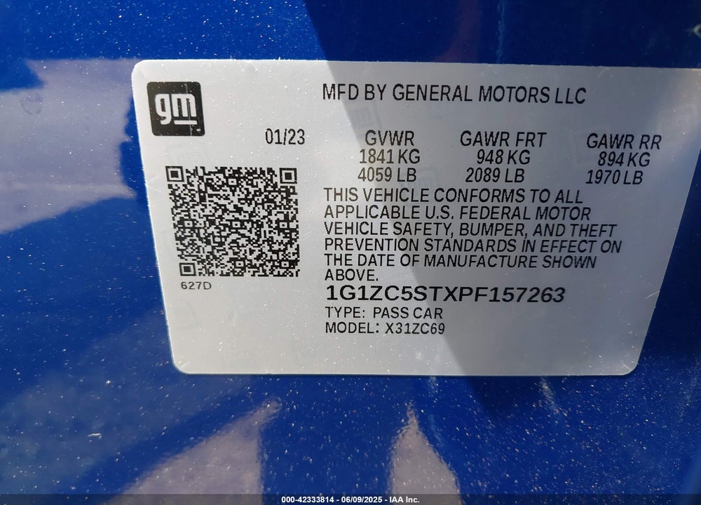 2023 CHEVROLET MALIBU FWD 1FL VIN: 1G1ZC5STXPF157263