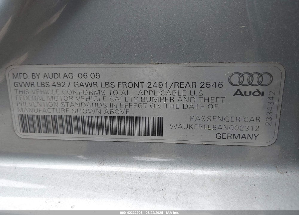 2010 AUDI A4 VIN: WAUKFBFL8AN002312
