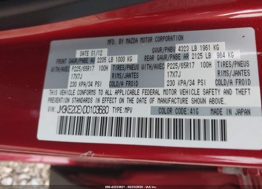 2013 MAZDA CX-5 VIN: JM3KE2CEXD0103680