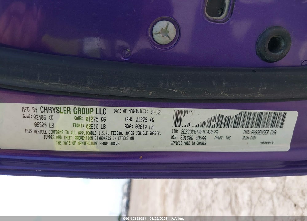 2014 DODGE CHALLENGER VIN: 2C3CDYBT0EH143576