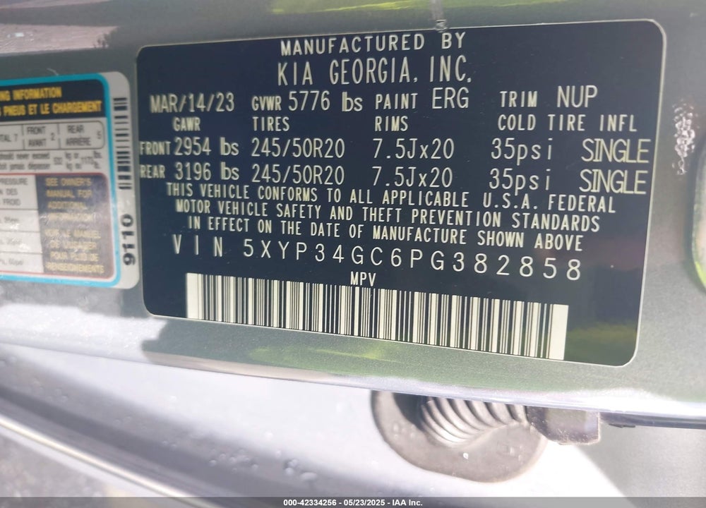 2023 KIA TELLURIDE EX VIN: 5XYP34GC6PG382858