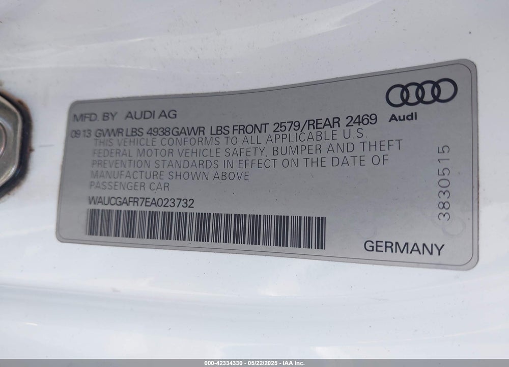 2014 AUDI S5 VIN: WAUCGAFR7EA023732
