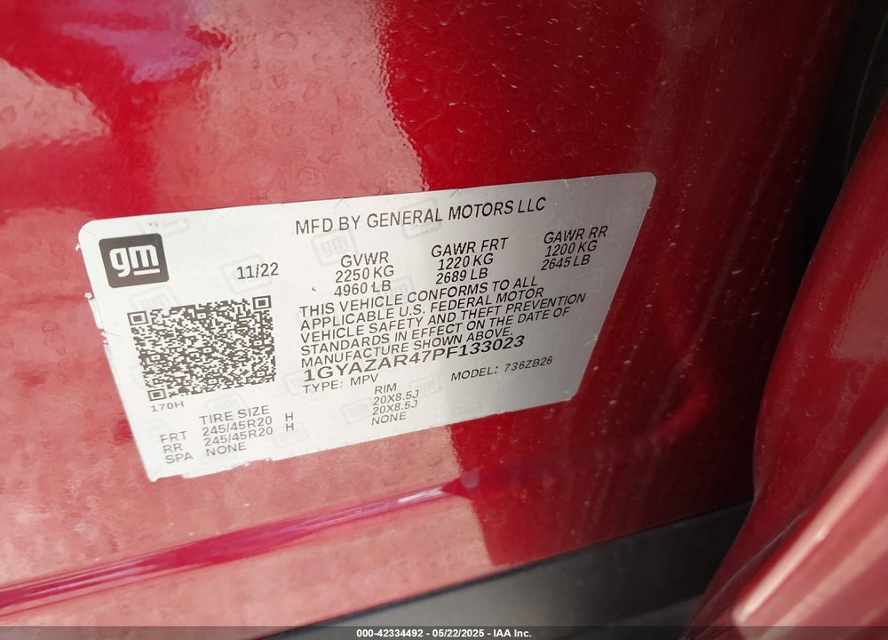 2023 CADILLAC XT4 FWD LUXURY VIN: 1GYAZAR47PF133023