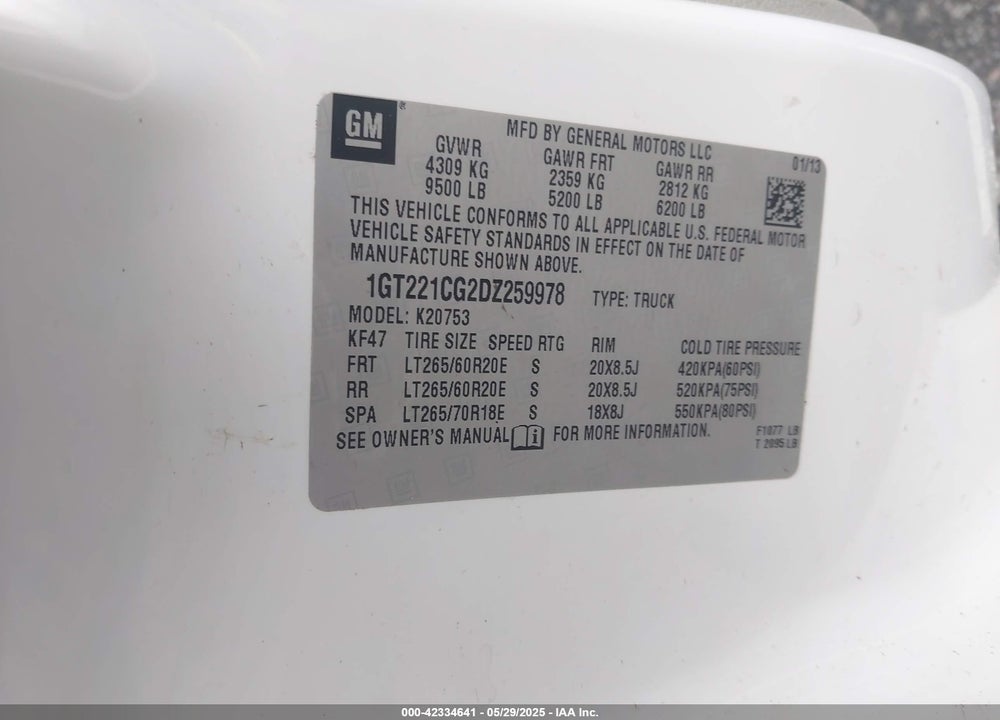 2013 GMC SIERRA 2500HD SLT VIN: 1GT221CG2DZ259978