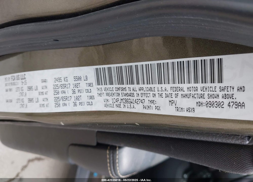 2016 JEEP CHEROKEE VIN: 1C4PJMCB6GW142747