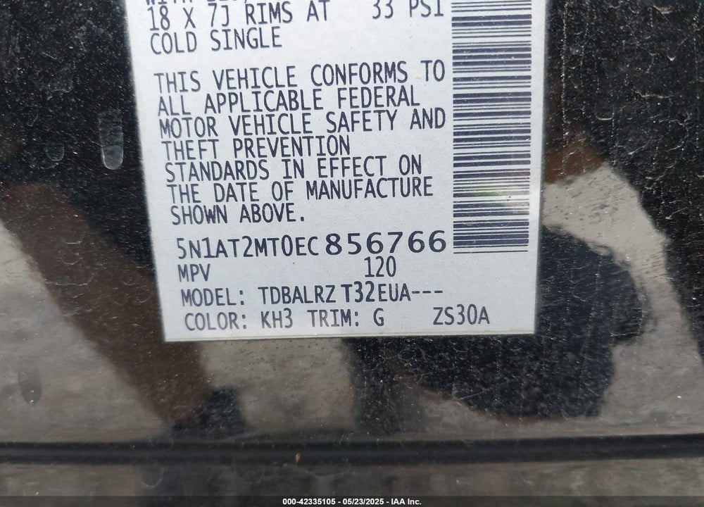 2014 NISSAN ROGUE VIN: 5N1AT2MT0EC856766