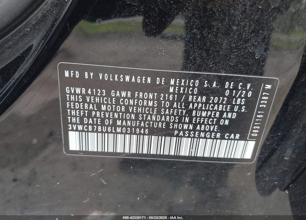 2020 VOLKSWAGEN JETTA 1.4T R-LINE/1.4T S/1.4T SE VIN: 3VWCB7BU6LM031946