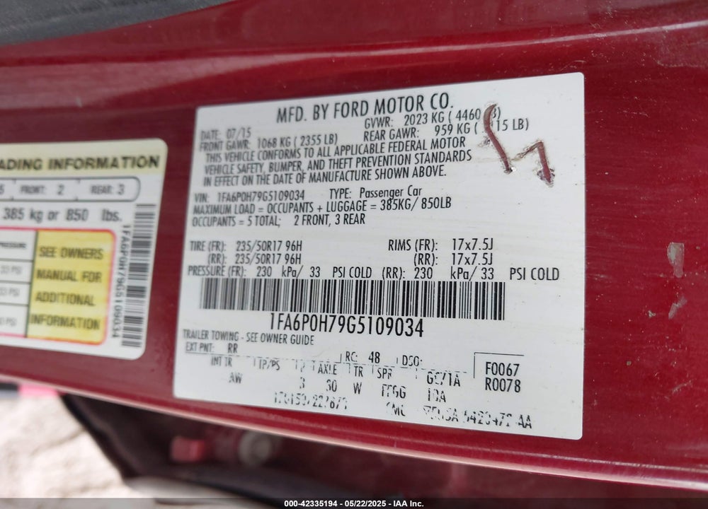 2016 FORD FUSION VIN: 1FA6P0H79G5109034