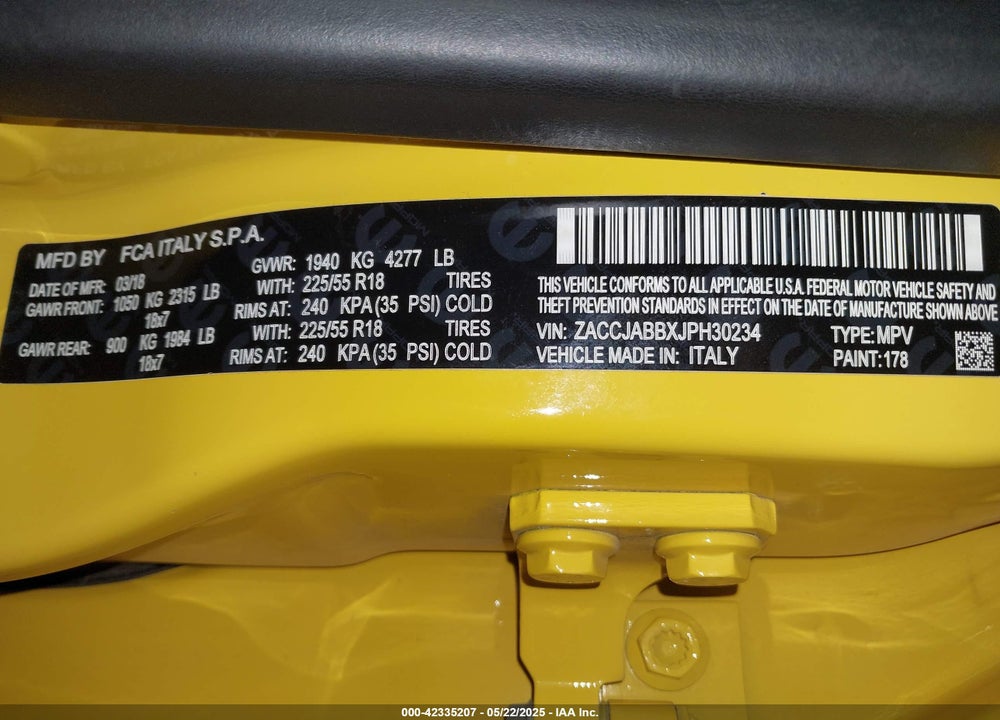 2018 JEEP RENEGADE VIN: ZACCJABBXJPH30234
