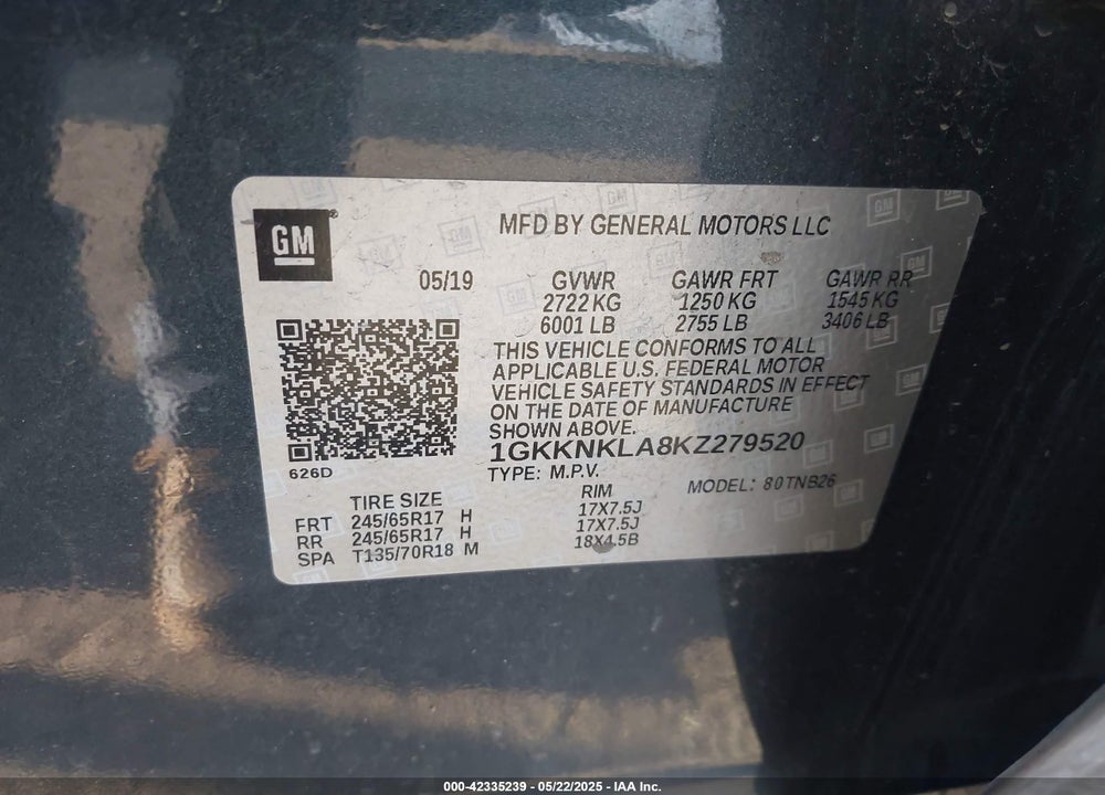 2019 GMC ACADIA SLE-1 VIN: 1GKKNKLA8KZ279520