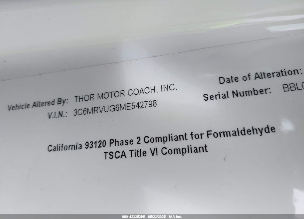 2022 RAM PROMASTER 3500 VIN: 3C6MRVUG6ME542798