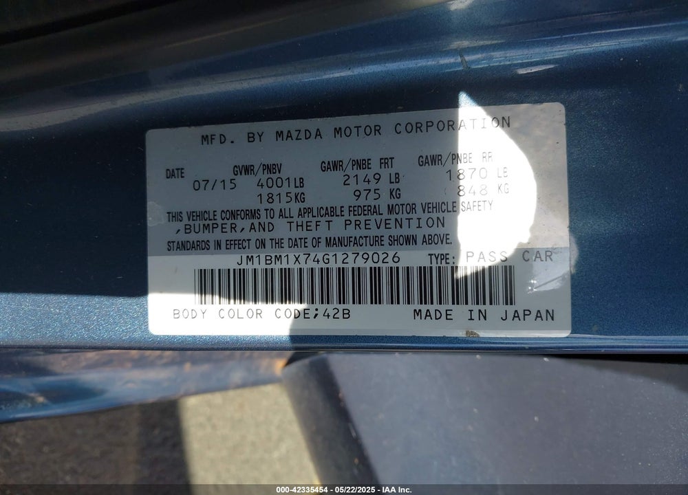 2016 MAZDA 3 VIN: JM1BM1X74G1279026