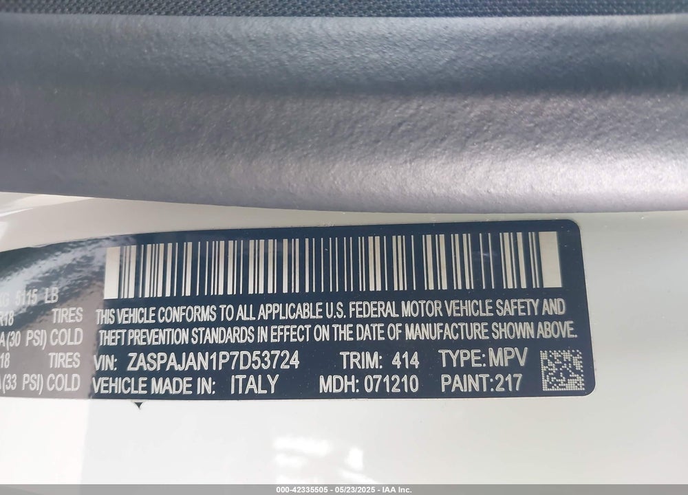 2023 ALFA ROMEO STELVIO VIN: ZASPAJAN1P7D53724
