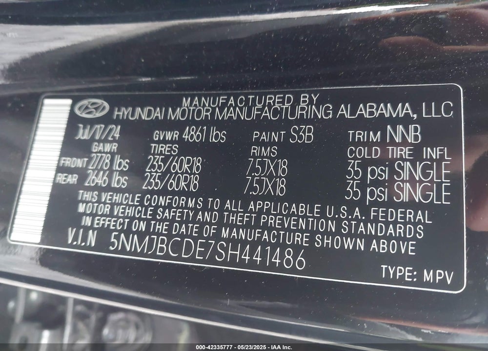 2025 HYUNDAI TUCSON SEL VIN: 5NMJBCDE7SH441486