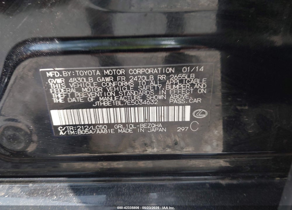 2014 LEXUS GS350 VIN: JTHBE1BL7E5034632