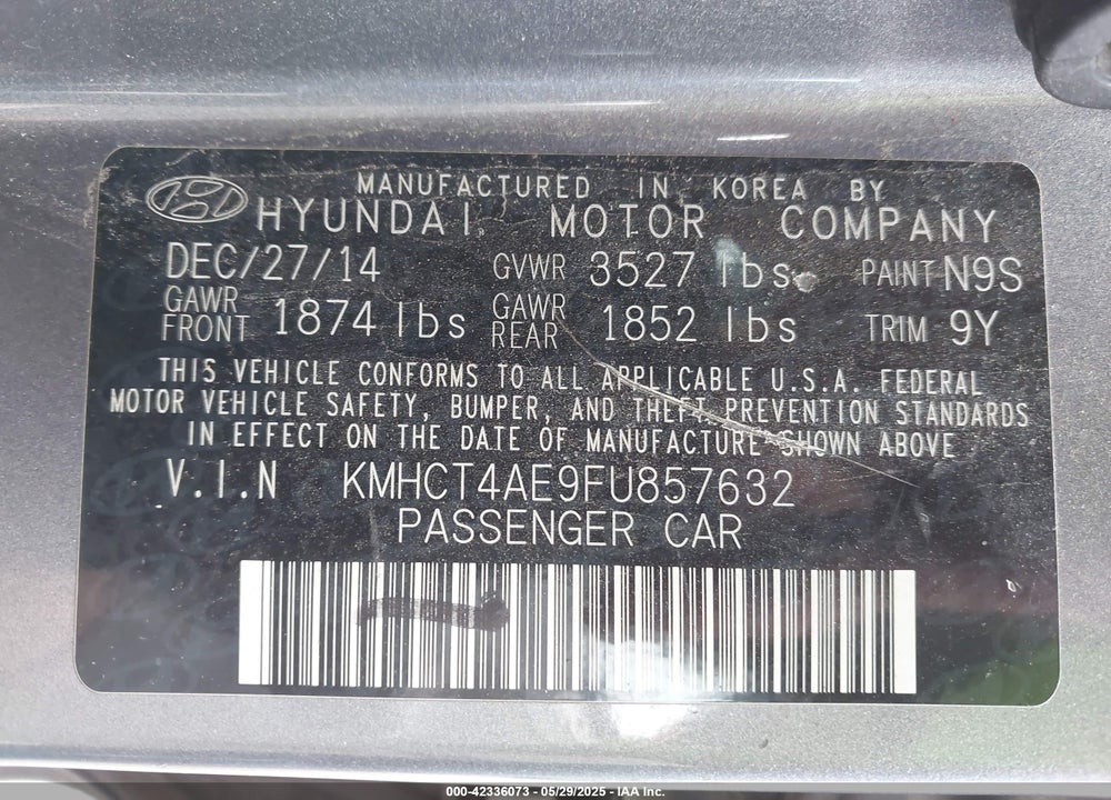2015 HYUNDAI ACCENT VIN: KMHCT4AE9FU857632