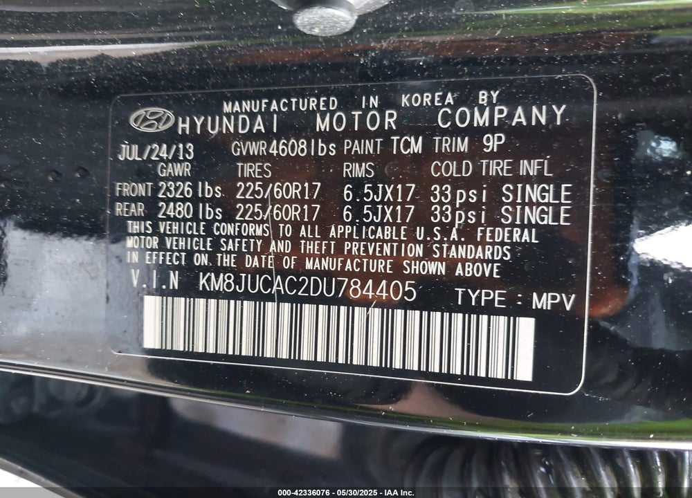 2013 HYUNDAI TUCSON VIN: KM8JUCAC2DU784405