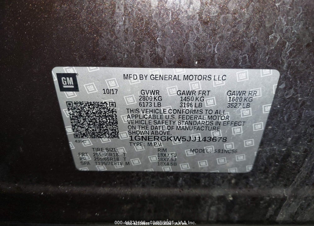 2018 CHEVROLET TRAVERSE 1LT VIN: 1GNERGKW5JJ143678
