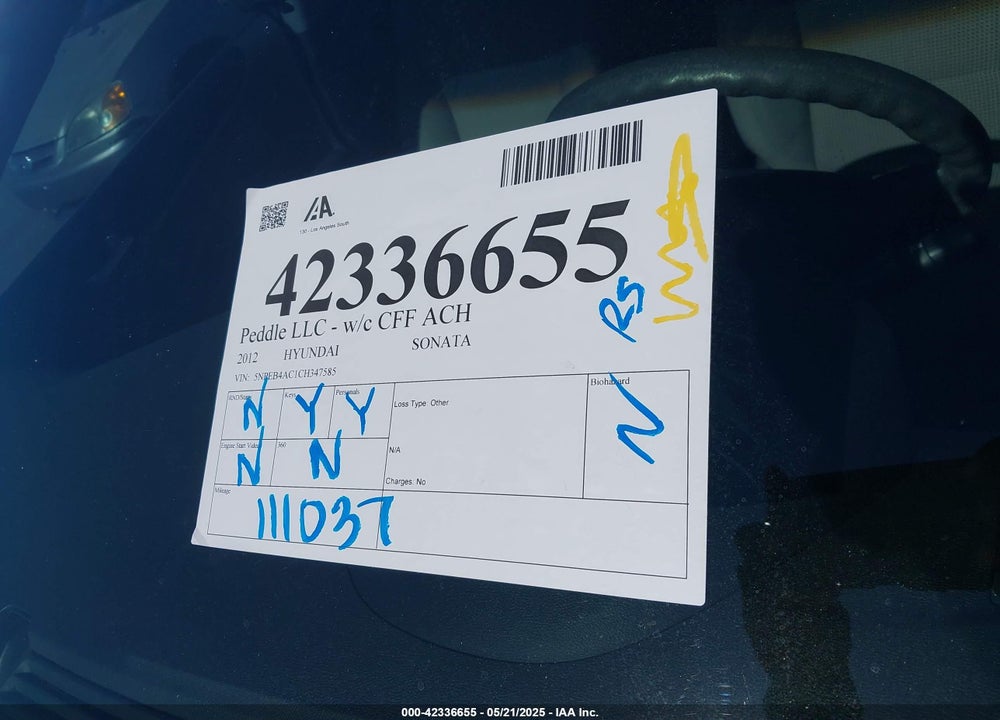 2012 HYUNDAI SONATA GLS VIN: 5NPEB4AC1CH347585
