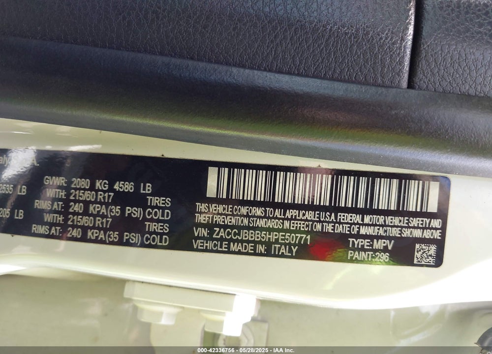 2017 JEEP RENEGADE VIN: ZACCJBBB5HPE50771