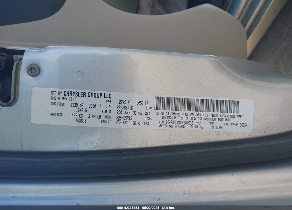 2012 DODGE GRAND CARAVAN SXT VIN: 2C4RDGCG1CR204569