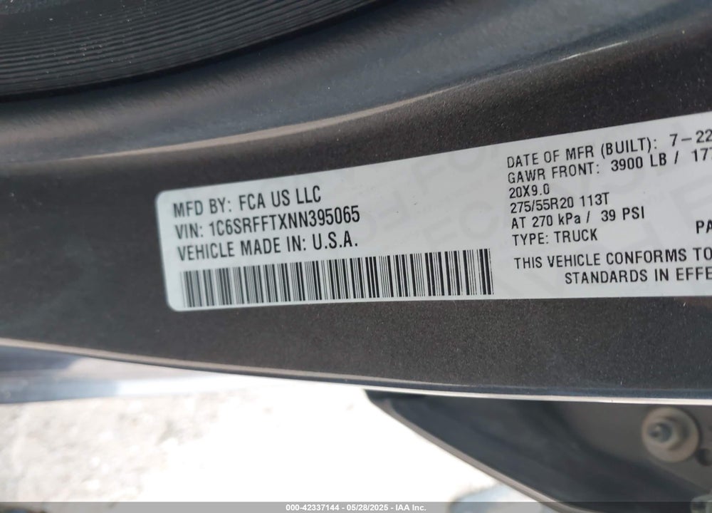 2022 RAM 1500 VIN: 1C6SRFFTXNN395065