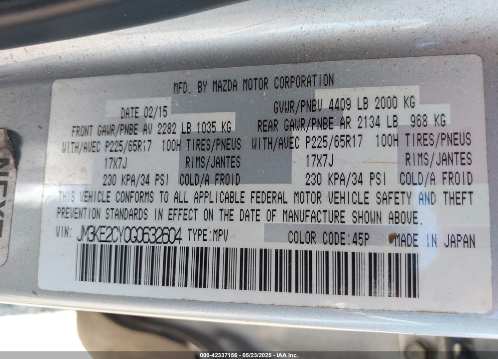 2016 MAZDA CX-5 TOURING VIN: JM3KE2CY0G0632604