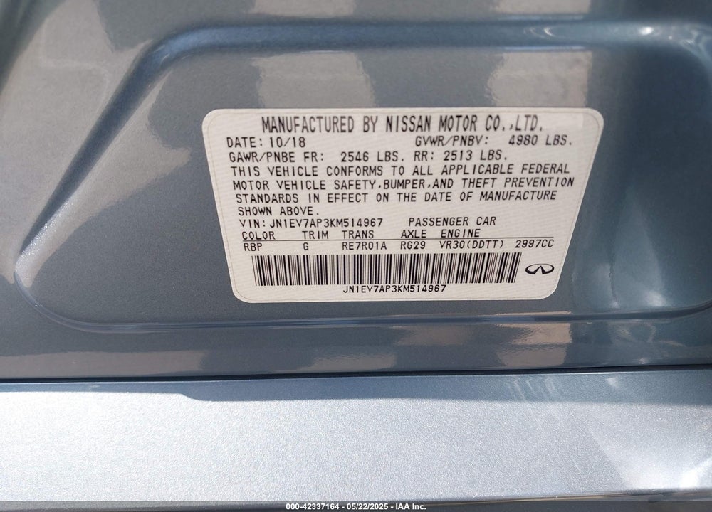 2019 INFINITI Q50 3.0T LUXE VIN: JN1EV7AP3KM514967