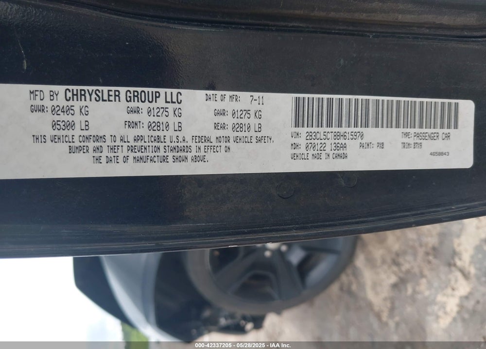 2011 DODGE CHARGER VIN: 2B3CL5CT8BH615970