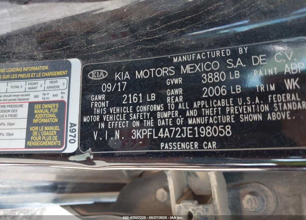 2018 KIA FORTE VIN: 3KPFL4A72JE198058