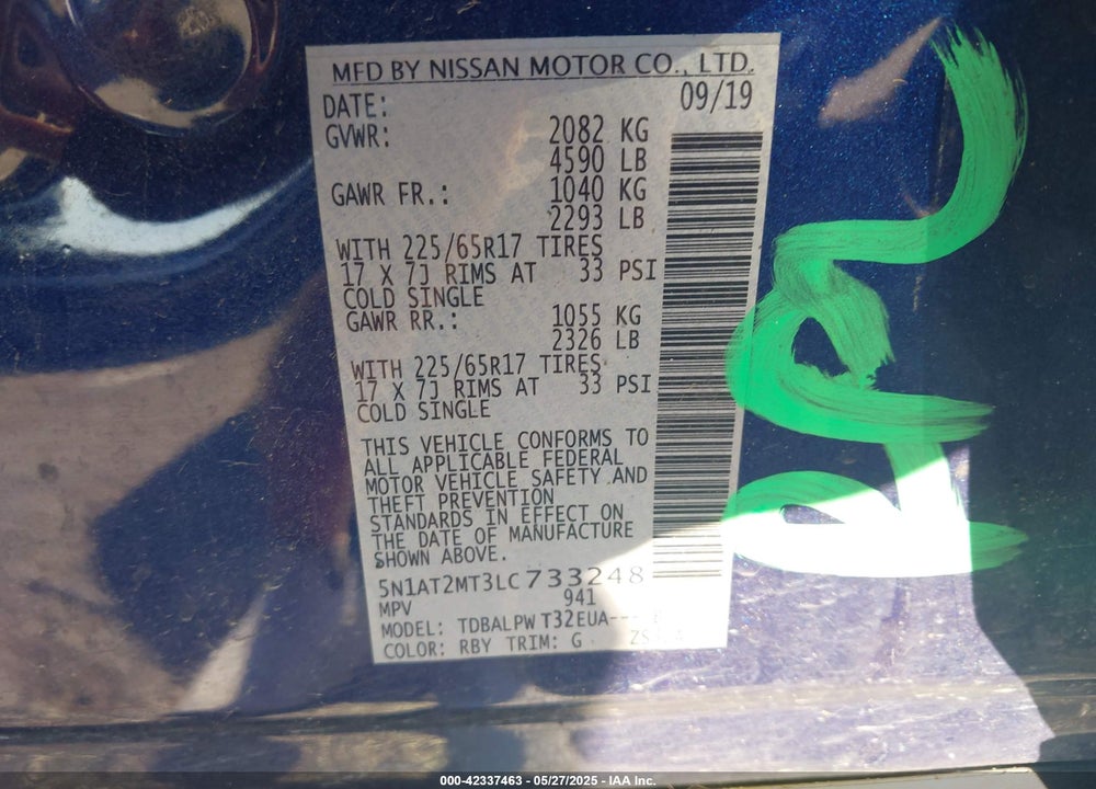 2020 NISSAN ROGUE VIN: 5N1AT2MT3LC733248