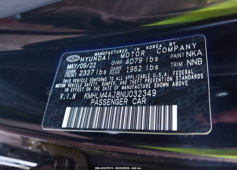 2022 HYUNDAI ELANTRA HYBRID BLUE VIN: KMHLM4AJ8NU032349