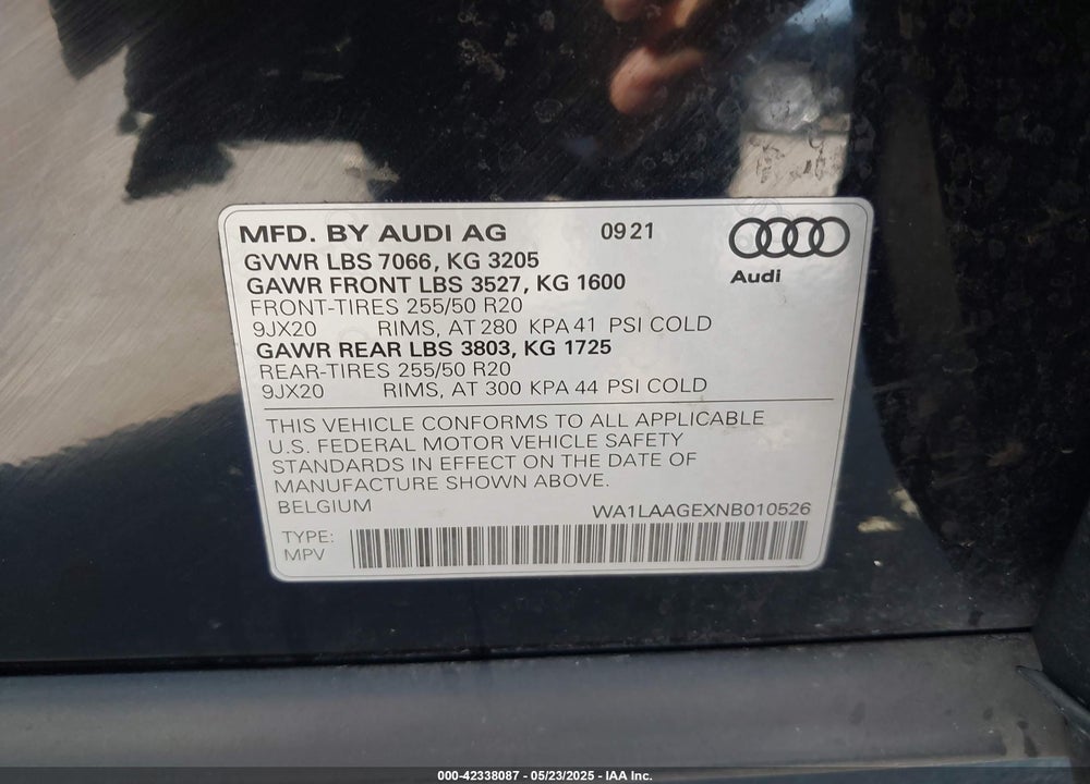 2022 AUDI E-TRON VIN: WA1LAAGEXNB010526