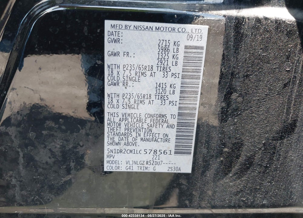 2020 NISSAN PATHFINDER SL 4WD VIN: 5N1DR2CM1LC578561