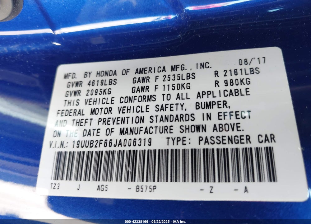 2018 ACURA TLX TECH & A-SPEC PKGS VIN: 19UUB2F66JA006319