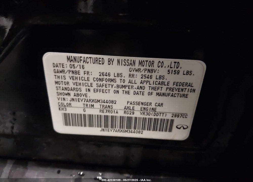 2016 INFINITI Q50 VIN: JN1EV7ARXGM344082