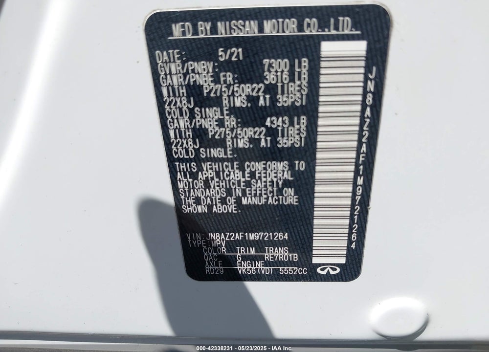 2021 INFINITI QX80 VIN: JN8AZ2AF1M9721264