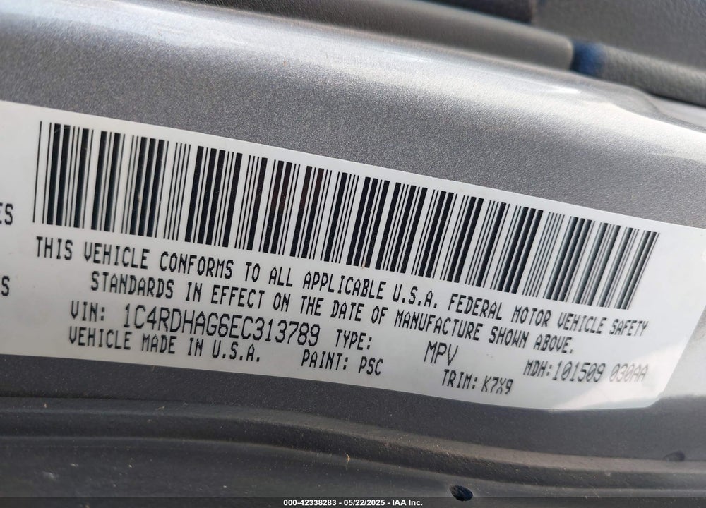 2014 DODGE DURANGO VIN: 1C4RDHAG6EC313789